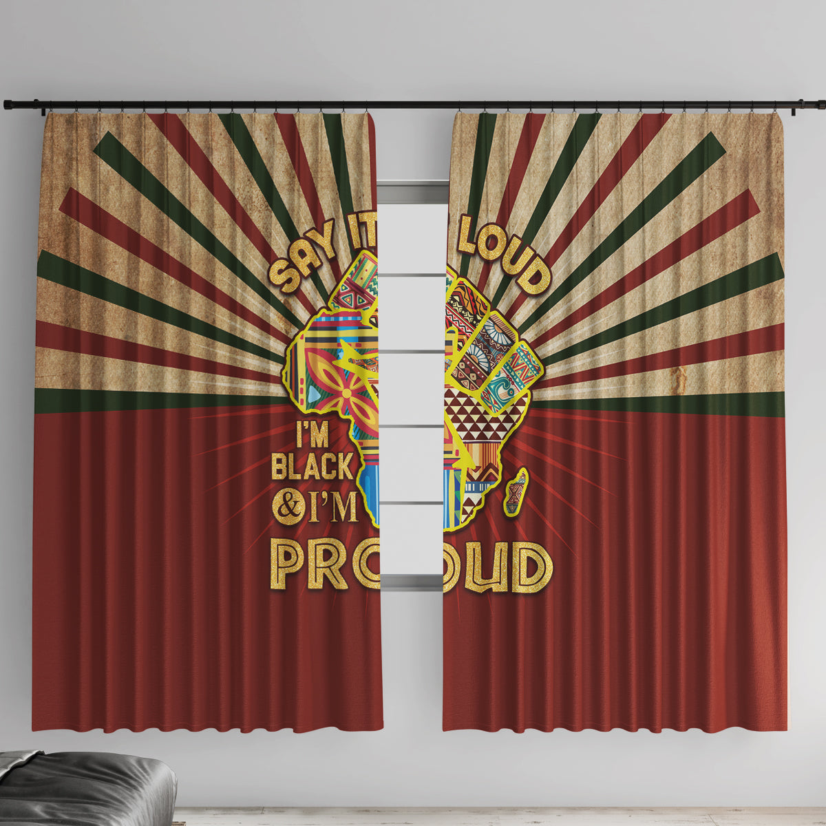 I'm Black and I'm Proud African Window Curtain Hand Up Africa Map Art - Wonder Print Shop