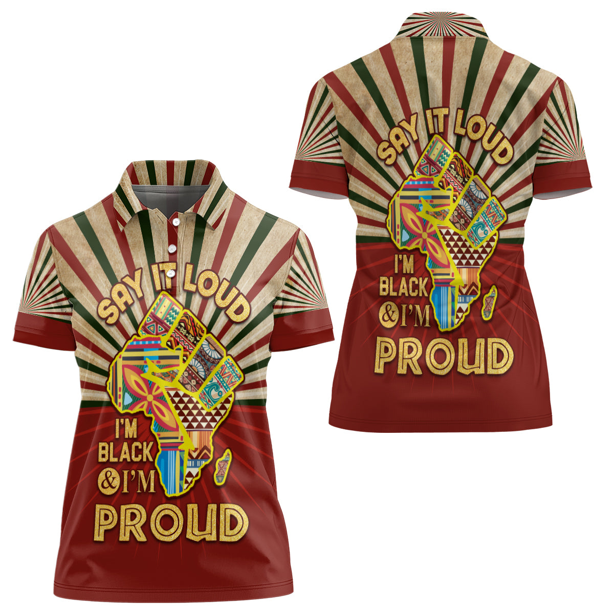 I'm Black and I'm Proud African Women Polo Shirt Hand Up Africa Map Art - Wonder Print Shop