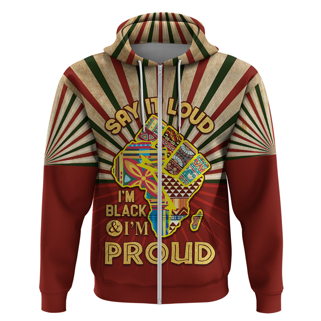 I'm Black and I'm Proud African Zip Hoodie Hand Up Africa Map Art - Wonder Print Shop