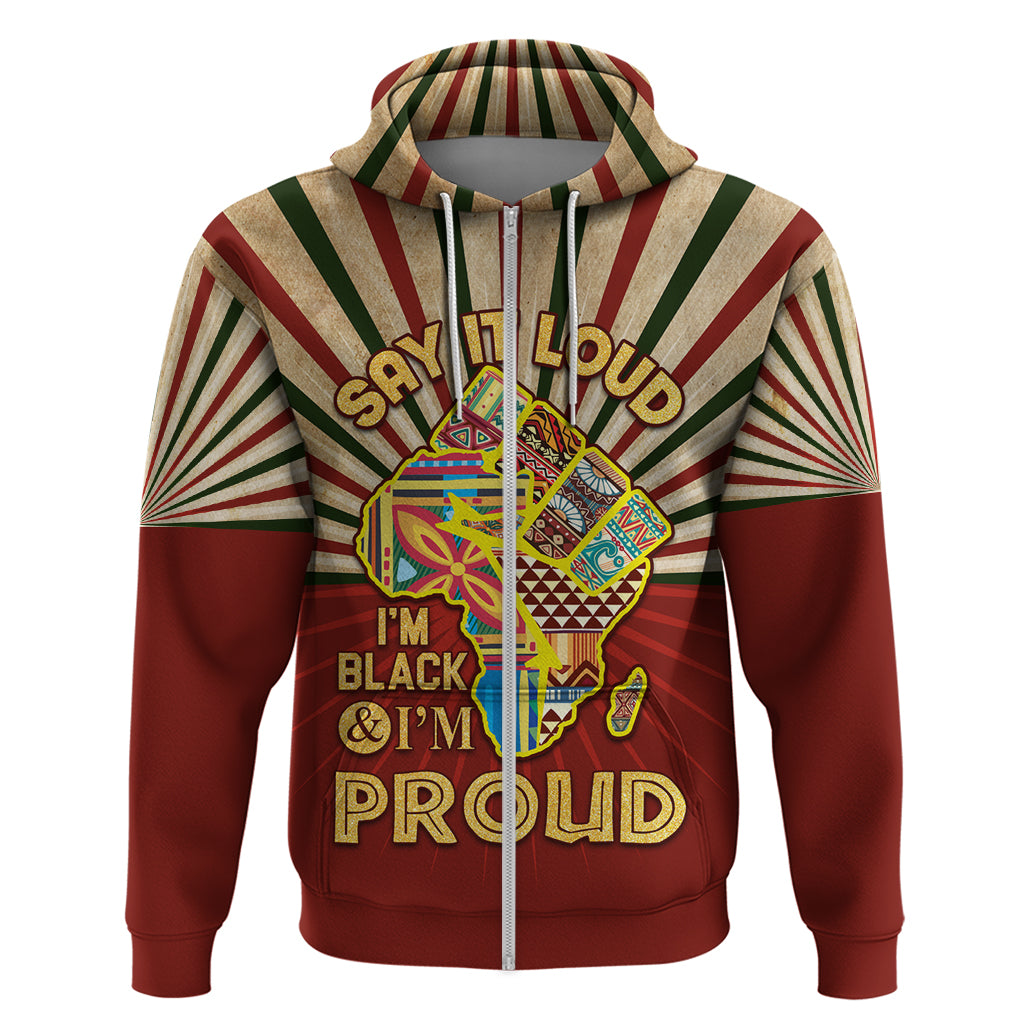 I'm Black and I'm Proud African Zip Hoodie Hand Up Africa Map Art