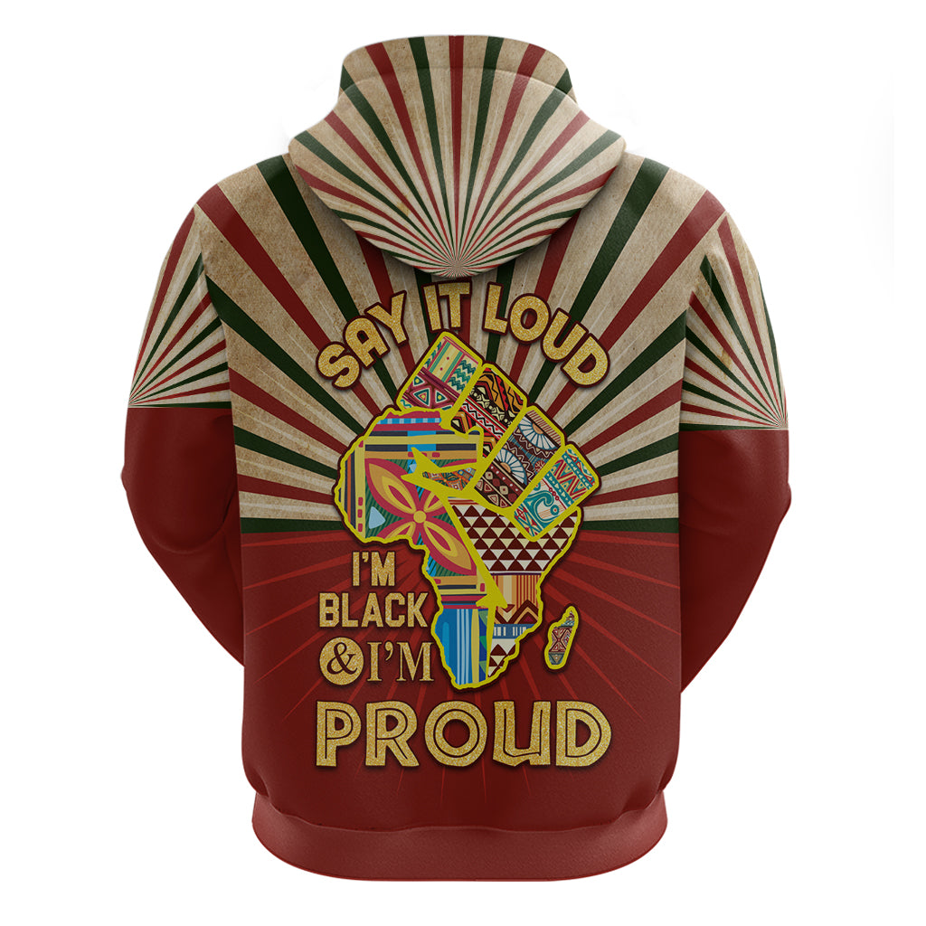 I'm Black and I'm Proud African Zip Hoodie Hand Up Africa Map Art - Wonder Print Shop