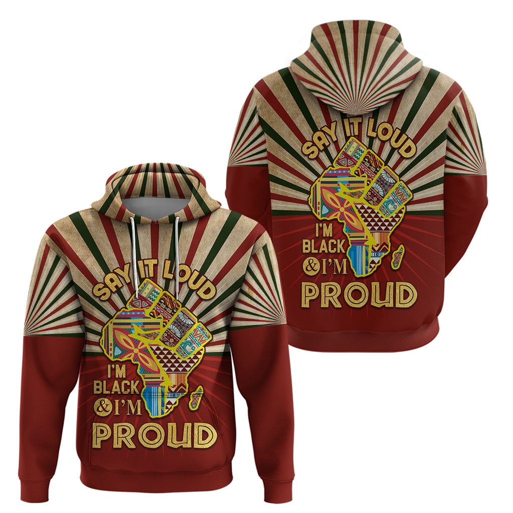 I'm Black and I'm Proud African Zip Hoodie Hand Up Africa Map Art - Wonder Print Shop