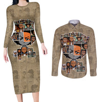 Huey Freeman Couples Matching Long Sleeve Bodycon Dress and Long Sleeve Button Shirt African American - Wonder Print Shop