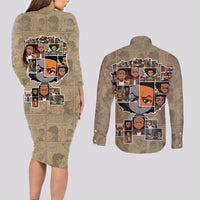 Huey Freeman Couples Matching Long Sleeve Bodycon Dress and Long Sleeve Button Shirt African American - Wonder Print Shop