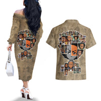 Huey Freeman Couples Matching Off The Shoulder Long Sleeve Dress and Hawaiian Shirt African American - Wonder Print Shop