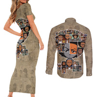 Huey Freeman Couples Matching Short Sleeve Bodycon Dress and Long Sleeve Button Shirt African American - Wonder Print Shop