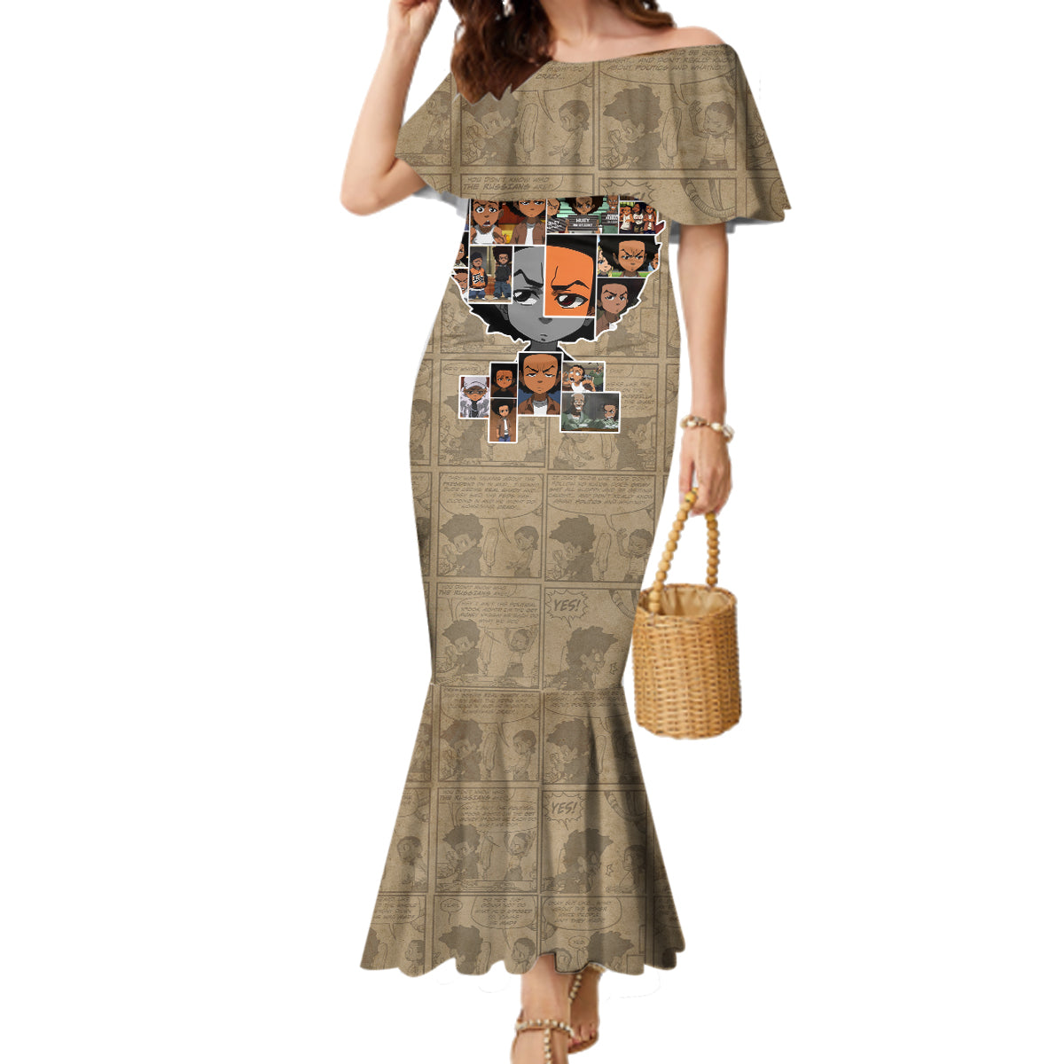 Huey Freeman Family Matching Mermaid Dress and Hawaiian Shirt African American - Wonder Print Shop