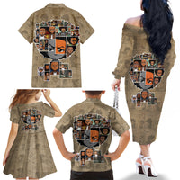 Huey Freeman Family Matching Off The Shoulder Long Sleeve Dress and Hawaiian Shirt African American - Wonder Print Shop