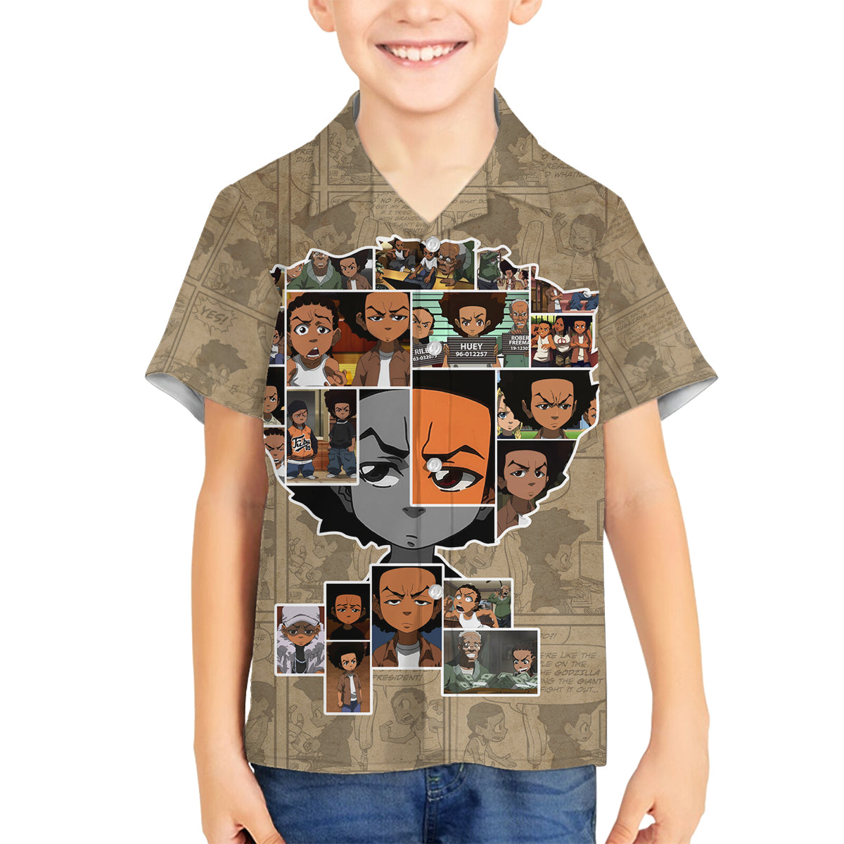 Huey Freeman Family Matching Off Shoulder Maxi Dress and Hawaiian Shirt African American - Wonder Print Shop