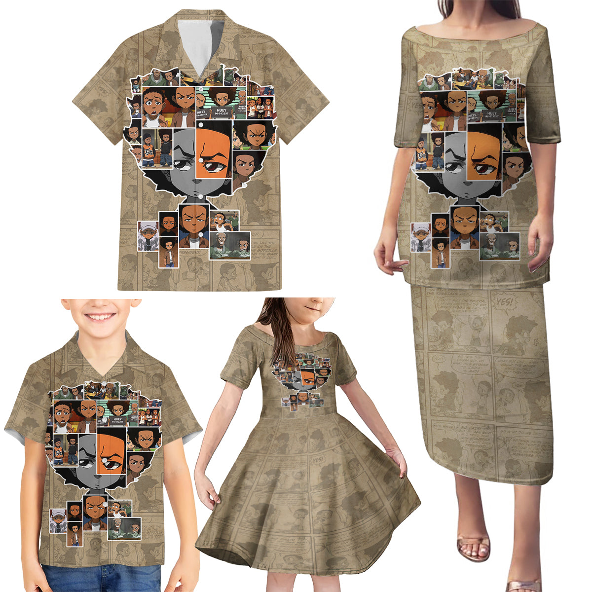 Huey Freeman Family Matching Puletasi and Hawaiian Shirt African American - Wonder Print Shop
