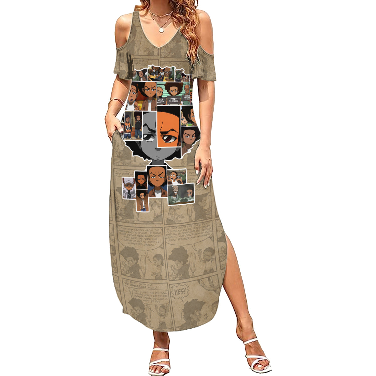 Huey Freeman Family Matching Summer Maxi Dress and Hawaiian Shirt African American - Wonder Print Shop