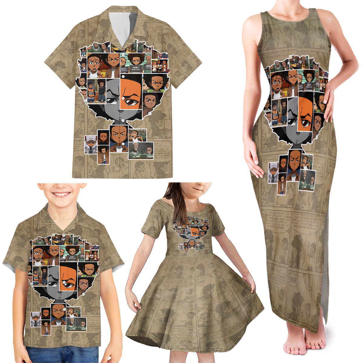 Huey Freeman Family Matching Tank Maxi Dress and Hawaiian Shirt African American - Wonder Print Shop