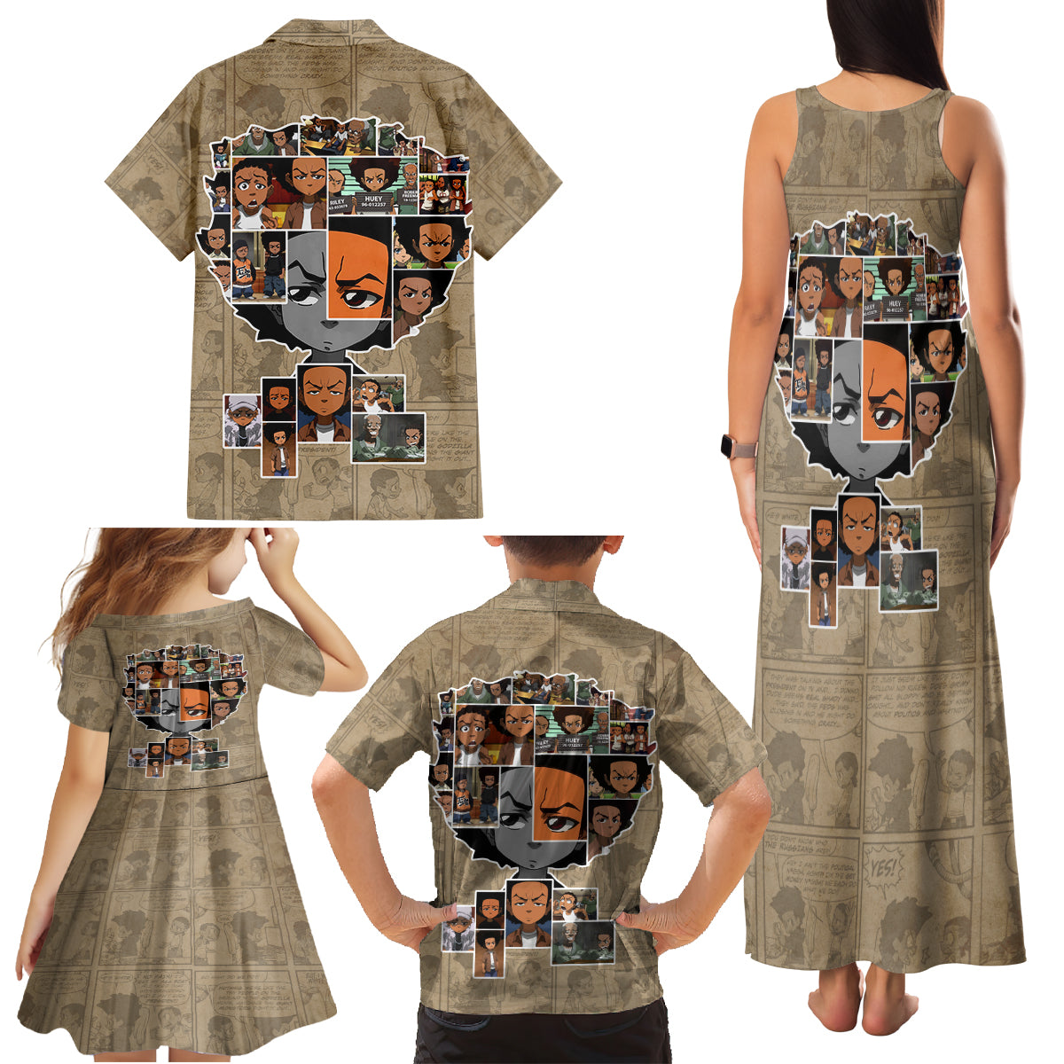 Huey Freeman Family Matching Tank Maxi Dress and Hawaiian Shirt African American - Wonder Print Shop
