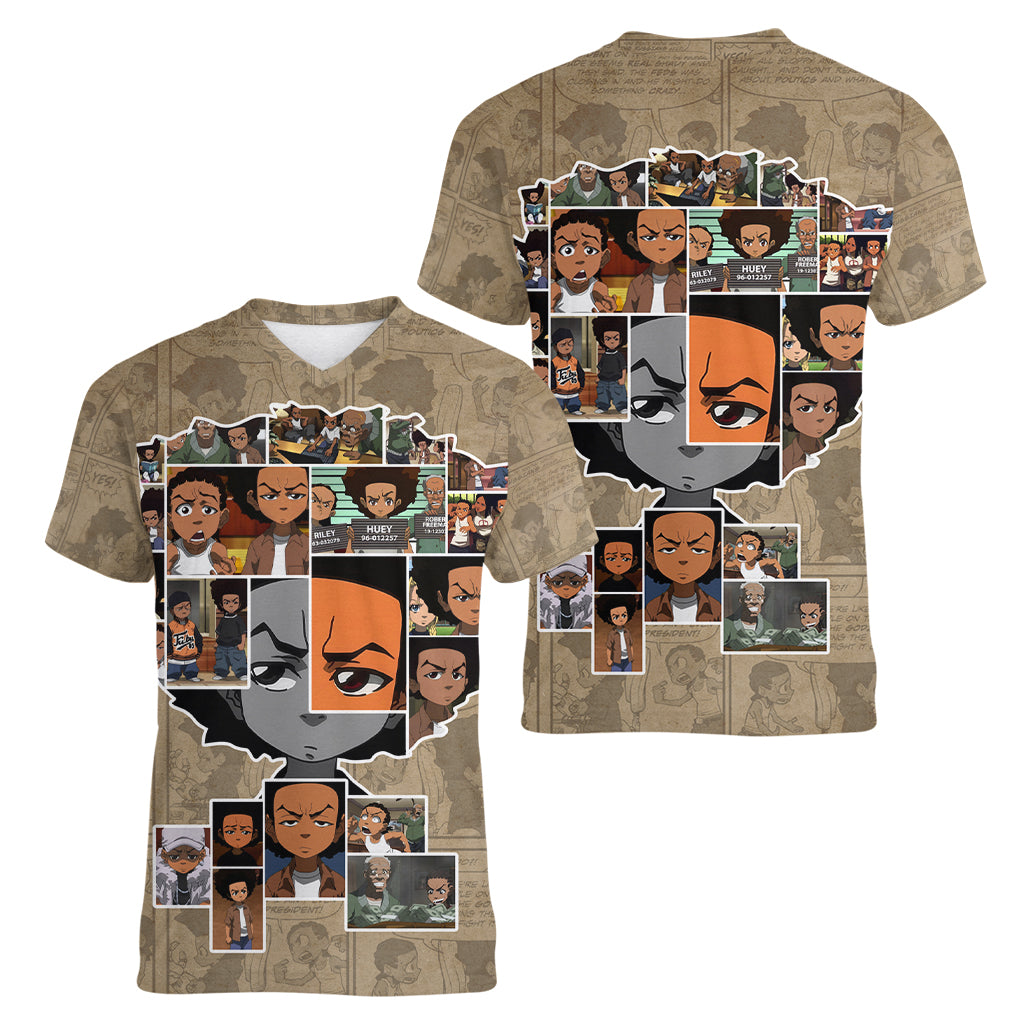 Huey Freeman Women V Neck T Shirt African American - Wonder Print Shop