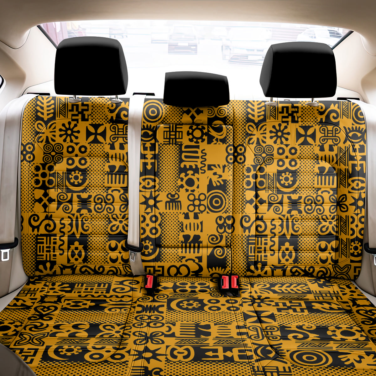 Culture Adinkra Back Car Seat Cover West African Yellow Art - Wonder Print Shop