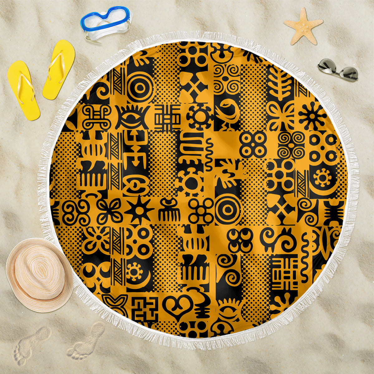 Culture Adinkra Beach Blanket West African Yellow Art - Wonder Print Shop