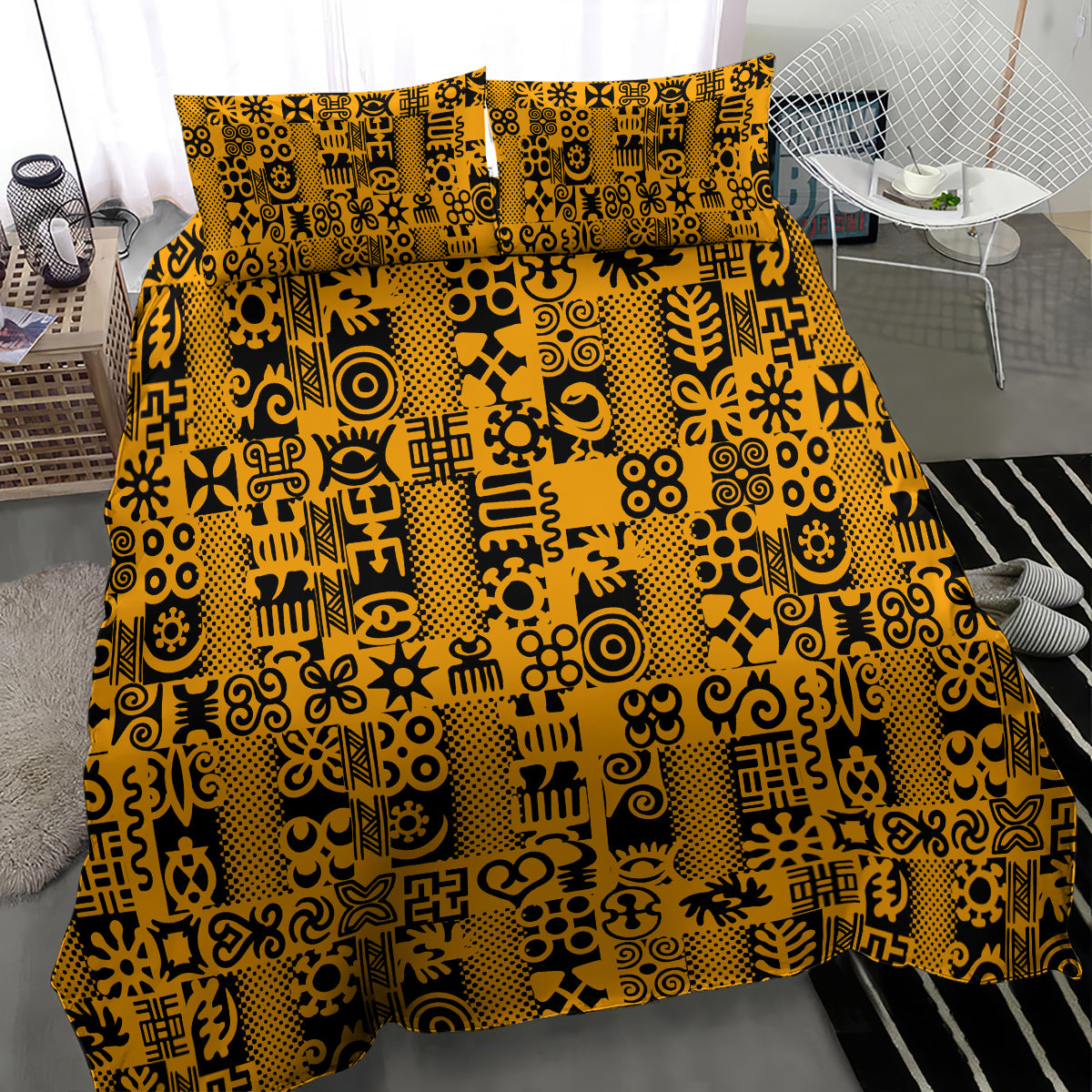Culture Adinkra Bedding Set West African Yellow Art - Wonder Print Shop