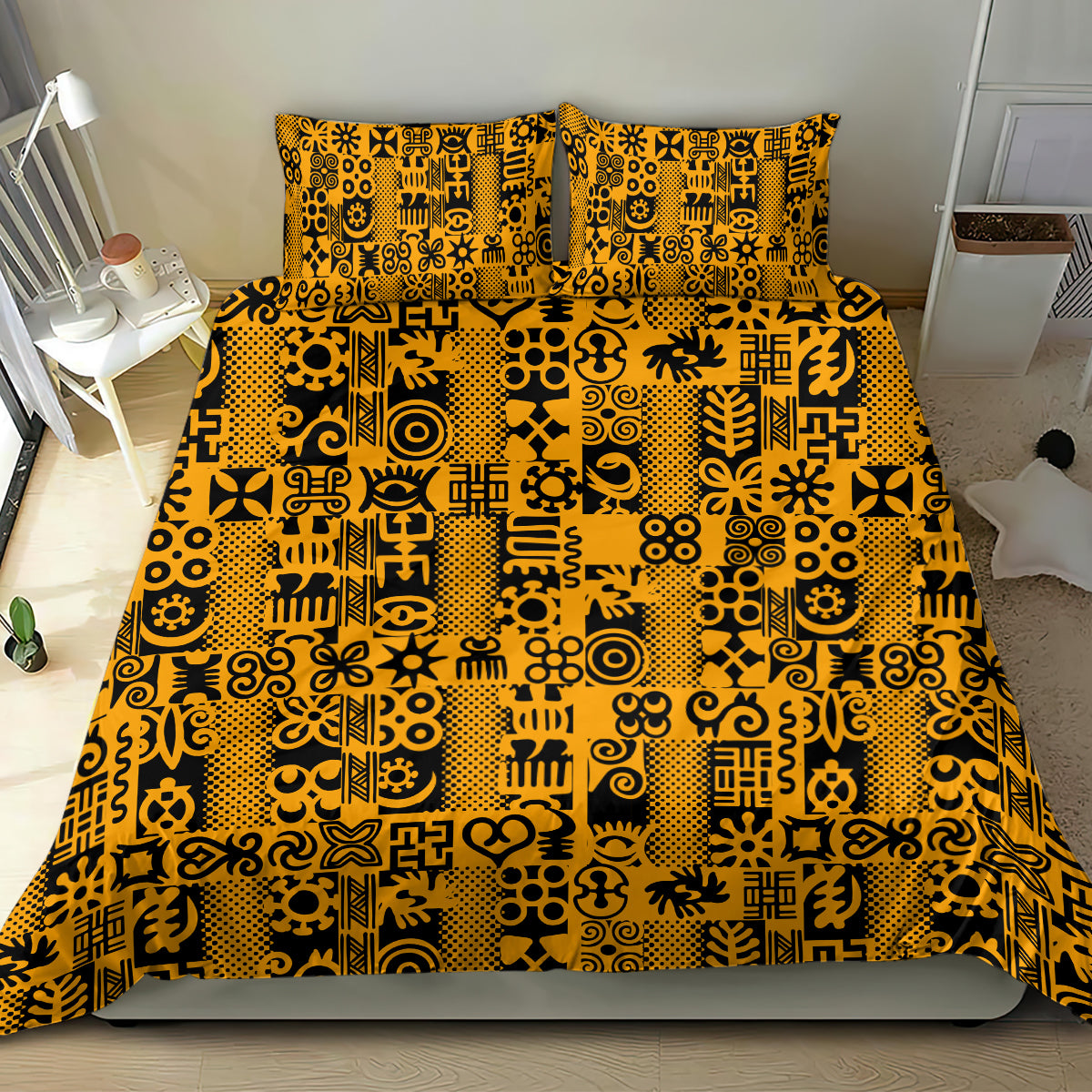 Culture Adinkra Bedding Set West African Yellow Art - Wonder Print Shop