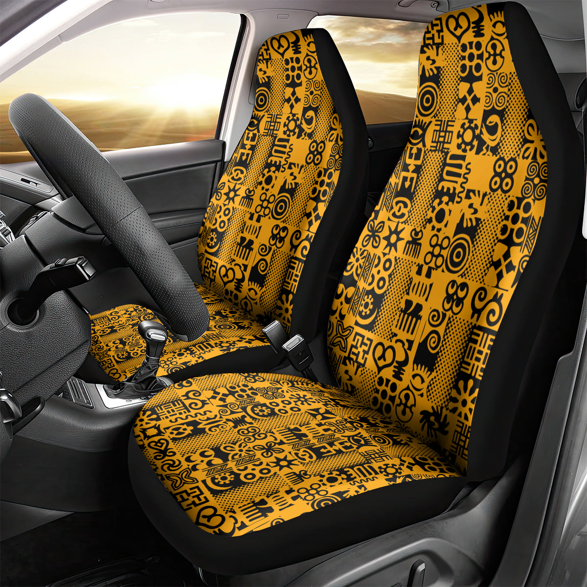 Culture Adinkra Car Seat Cover West African Yellow Art - Wonder Print Shop