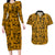 Culture Adinkra Couples Matching Long Sleeve Bodycon Dress and Hawaiian Shirt West African Yellow Art - Wonder Print Shop