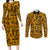 Culture Adinkra Couples Matching Long Sleeve Bodycon Dress and Long Sleeve Button Shirt West African Yellow Art - Wonder Print Shop