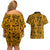 Culture Adinkra Couples Matching Off Shoulder Short Dress and Hawaiian Shirt West African Yellow Art - Wonder Print Shop
