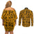 Culture Adinkra Couples Matching Off Shoulder Short Dress and Long Sleeve Button Shirt West African Yellow Art - Wonder Print Shop