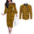 Culture Adinkra Couples Matching Off The Shoulder Long Sleeve Dress and Long Sleeve Button Shirt West African Yellow Art