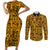 Culture Adinkra Couples Matching Short Sleeve Bodycon Dress and Long Sleeve Button Shirt West African Yellow Art - Wonder Print Shop