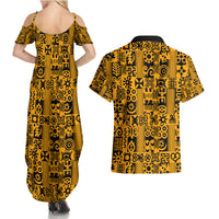 Culture Adinkra Couples Matching Summer Maxi Dress and Hawaiian Shirt West African Yellow Art - Wonder Print Shop