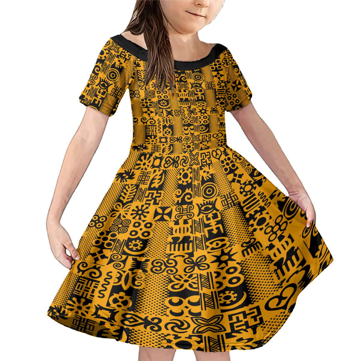 Culture Adinkra Family Matching Mermaid Dress and Hawaiian Shirt West African Yellow Art - Wonder Print Shop