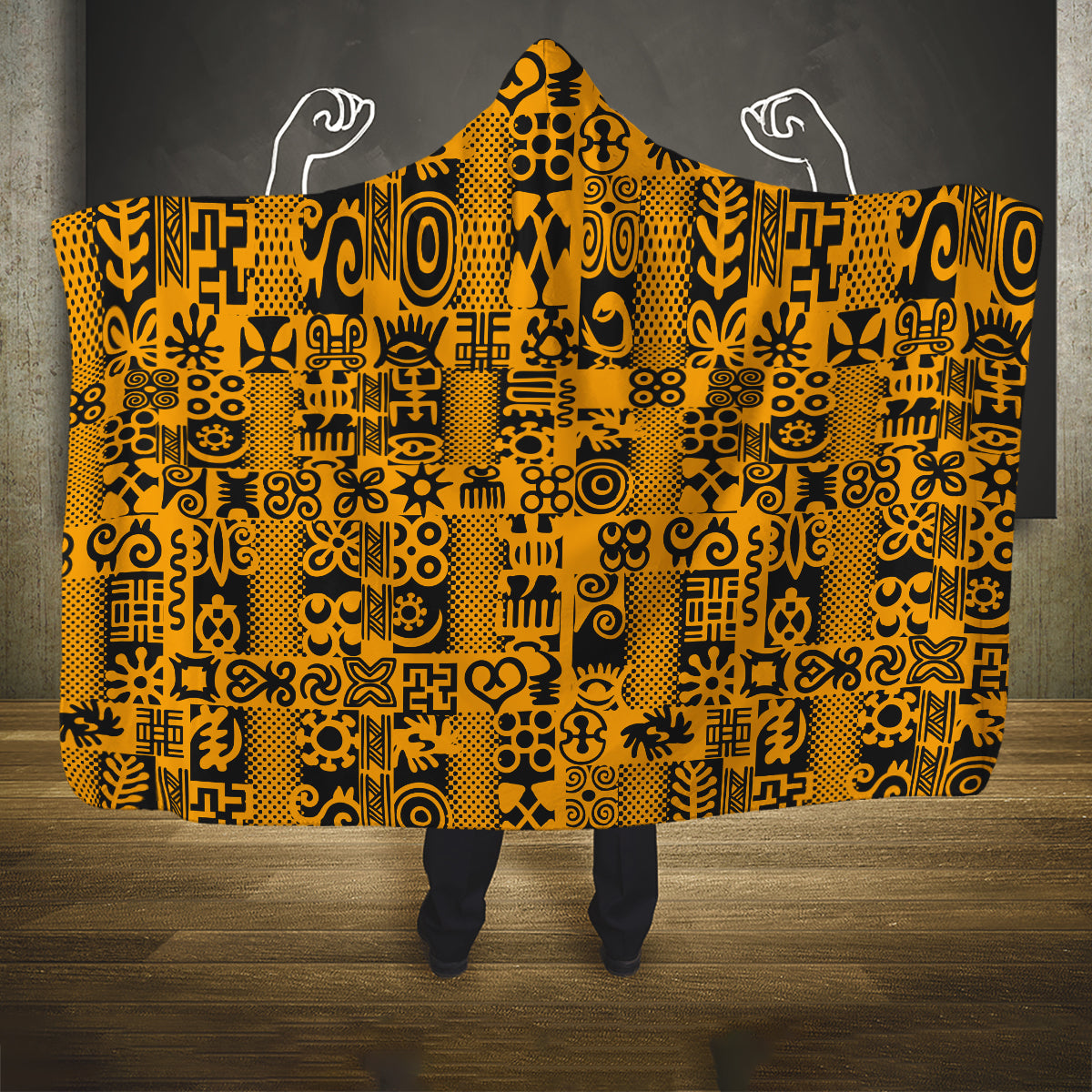 Culture Adinkra Hooded Blanket West African Yellow Art