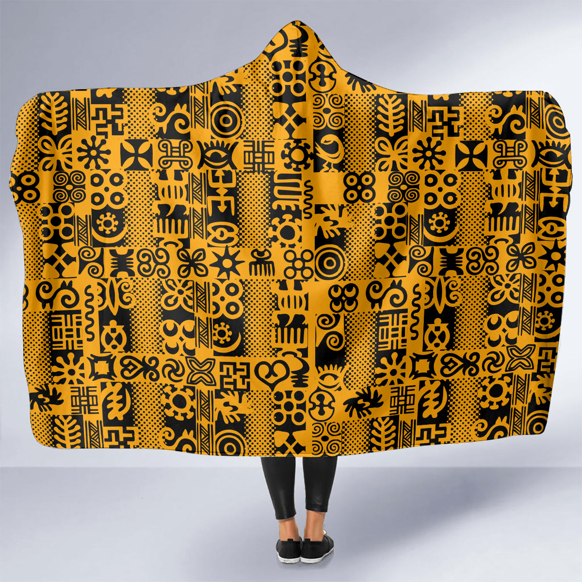 Culture Adinkra Hooded Blanket West African Yellow Art
