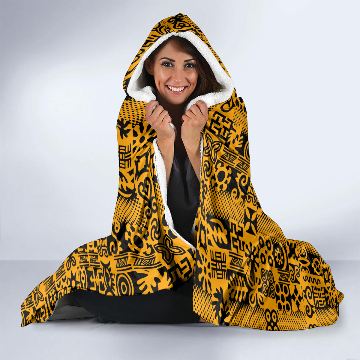 Culture Adinkra Hooded Blanket West African Yellow Art