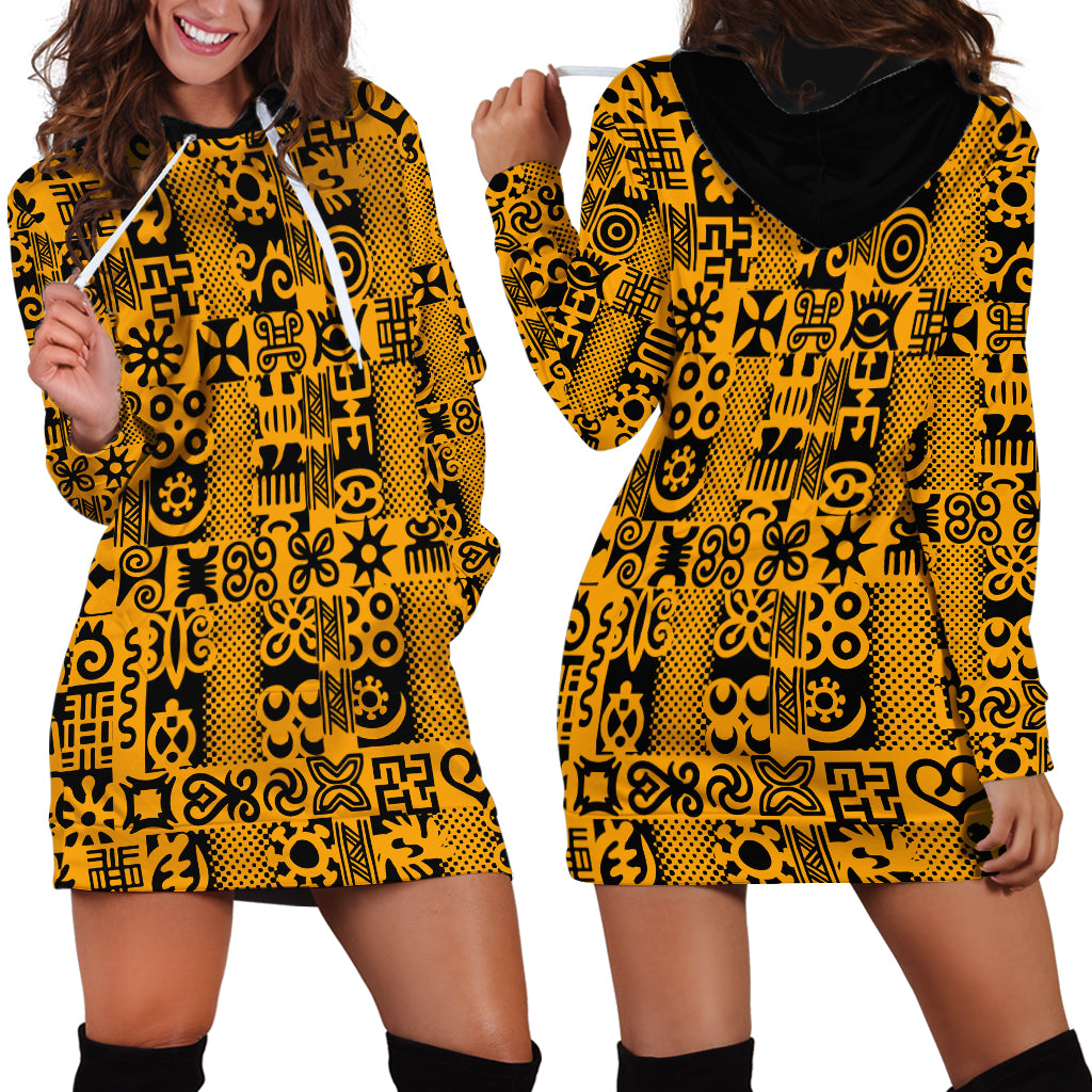 Culture Adinkra Hoodie Dress West African Yellow Art - Wonder Print Shop