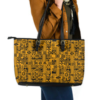 Culture Adinkra Leather Tote Bag West African Yellow Art - Wonder Print Shop