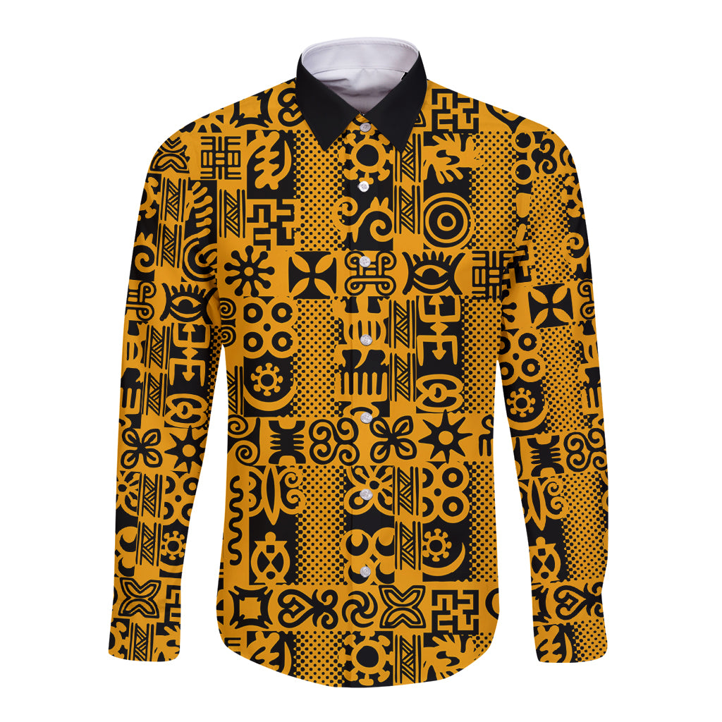 Culture Adinkra Long Sleeve Button Shirt West African Yellow Art - Wonder Print Shop