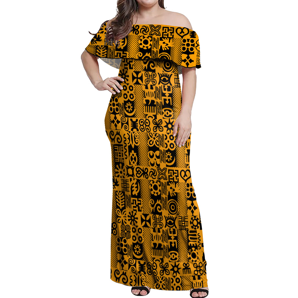 Culture Adinkra Off Shoulder Maxi Dress West African Yellow Art - Wonder Print Shop