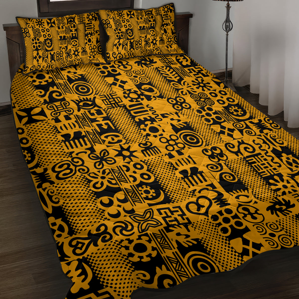 Culture Adinkra Quilt Bed Set West African Yellow Art - Wonder Print Shop
