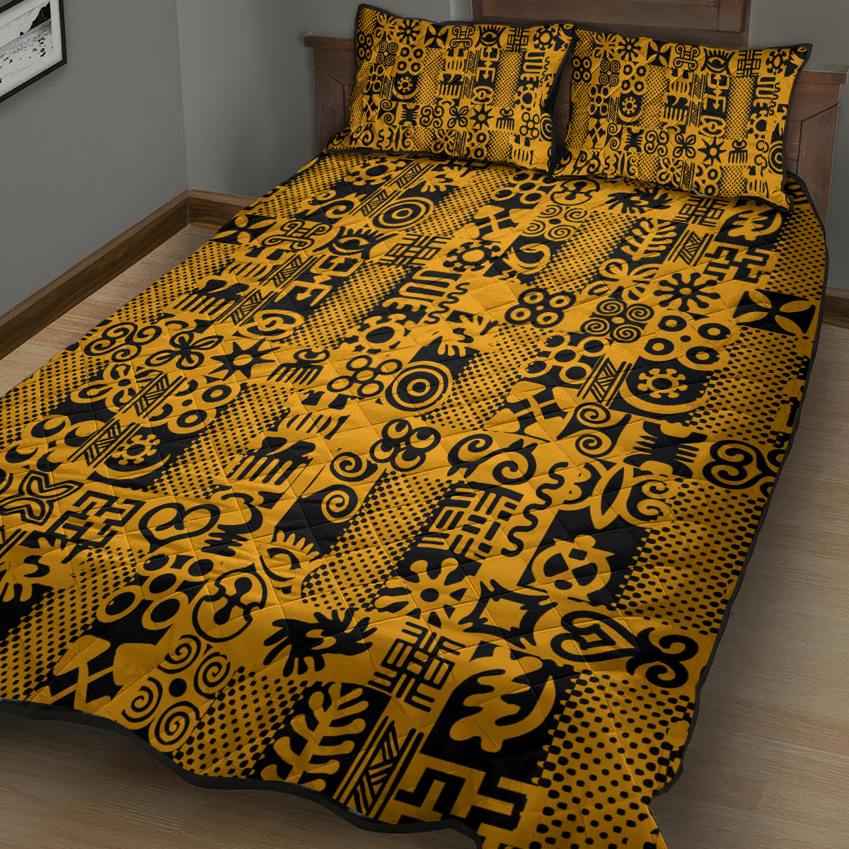 Culture Adinkra Quilt Bed Set West African Yellow Art - Wonder Print Shop