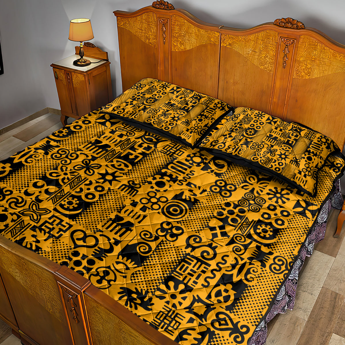 Culture Adinkra Quilt Bed Set West African Yellow Art - Wonder Print Shop