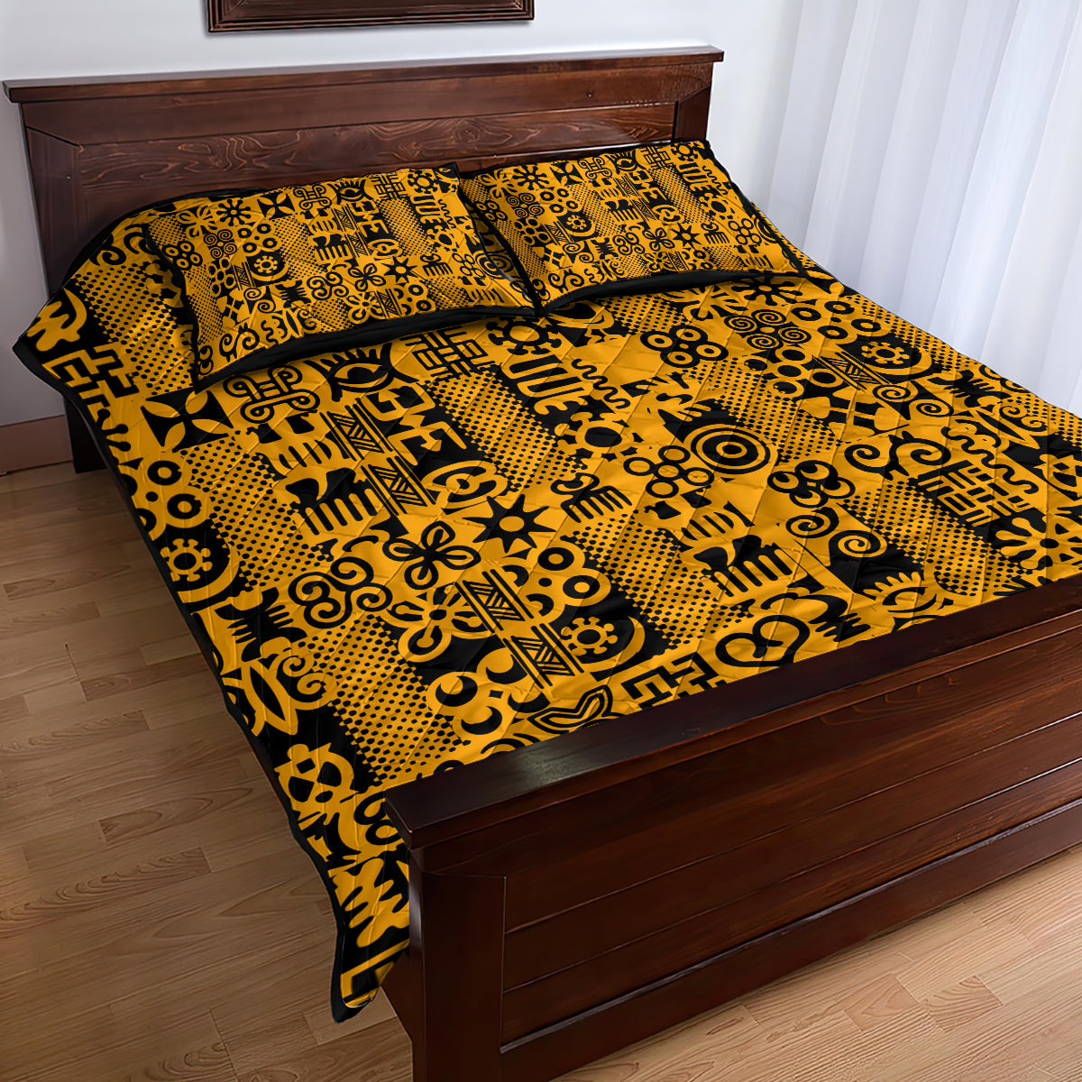 Culture Adinkra Quilt Bed Set West African Yellow Art - Wonder Print Shop