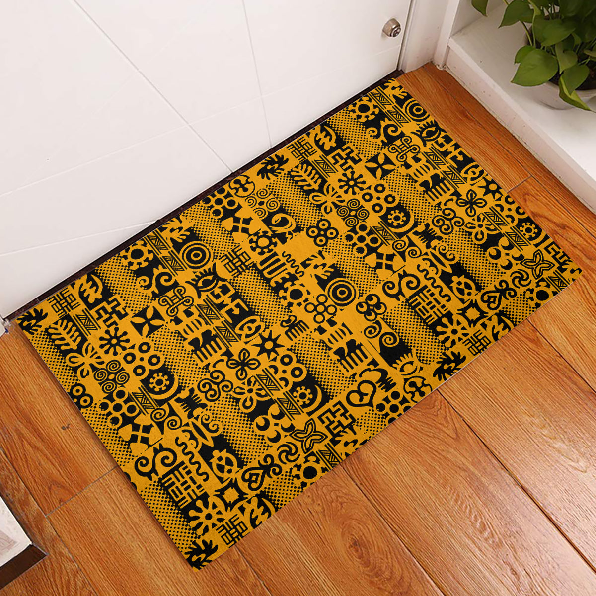 Culture Adinkra Rubber Doormat West African Yellow Art - Wonder Print Shop