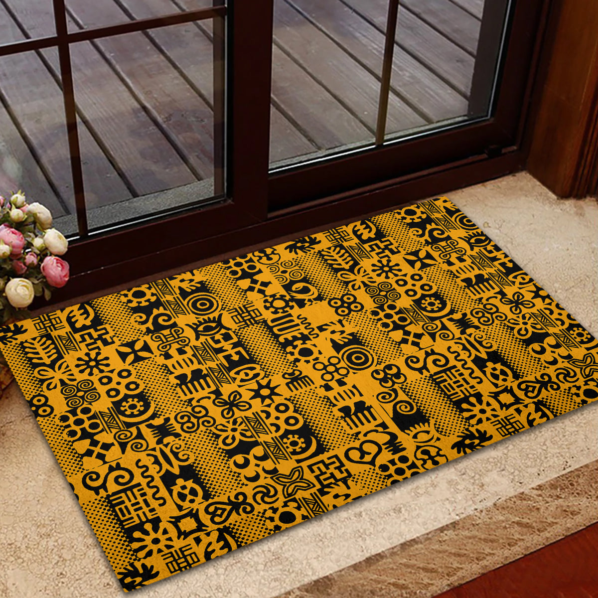 Culture Adinkra Rubber Doormat West African Yellow Art - Wonder Print Shop