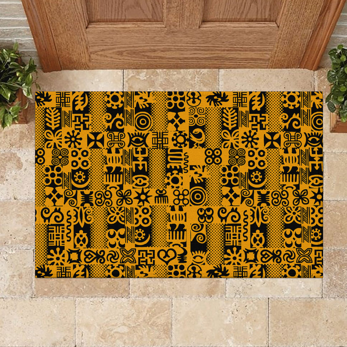 Culture Adinkra Rubber Doormat West African Yellow Art - Wonder Print Shop