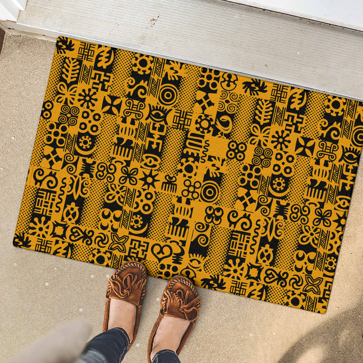 Culture Adinkra Rubber Doormat West African Yellow Art - Wonder Print Shop