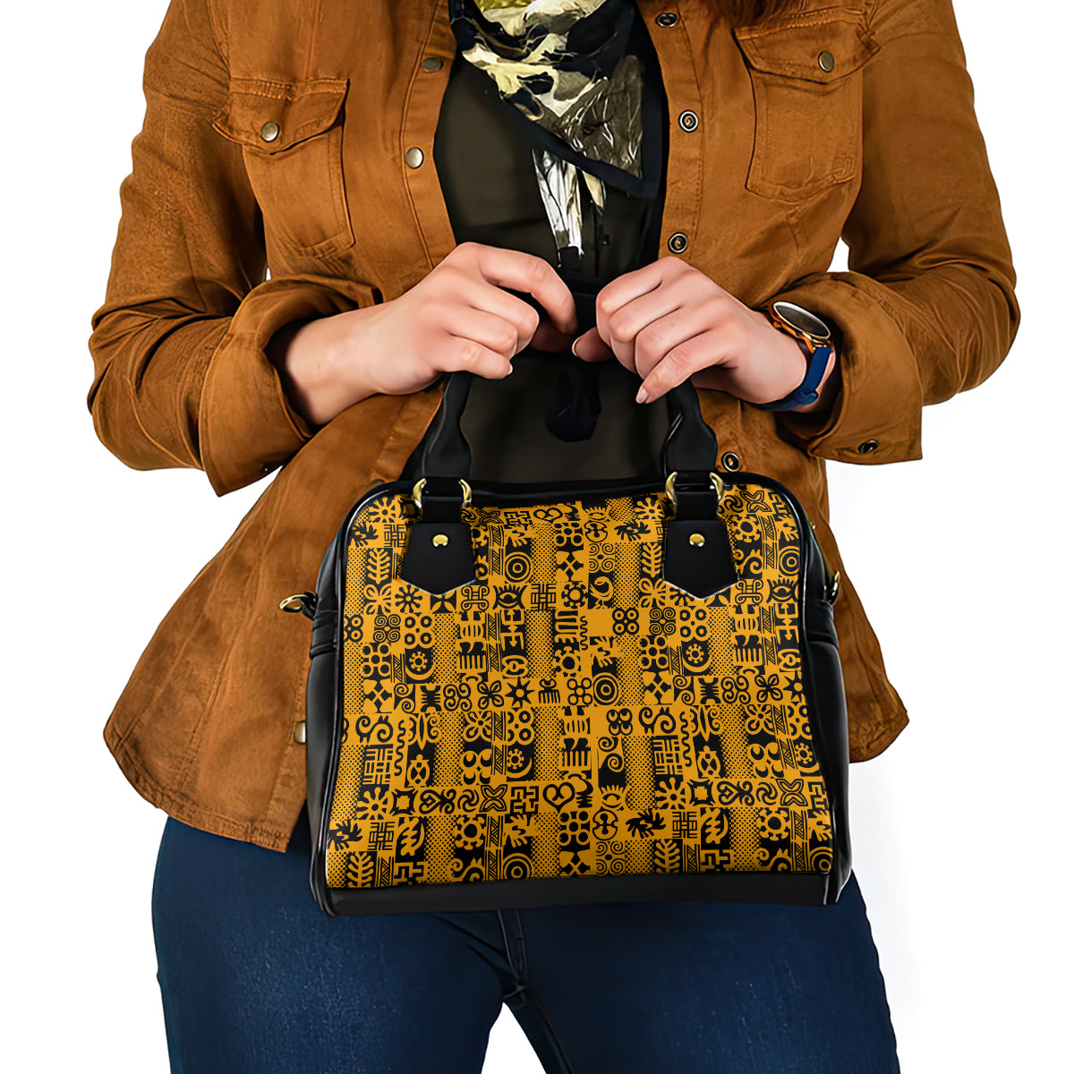 Culture Adinkra Shoulder Handbag West African Yellow Art