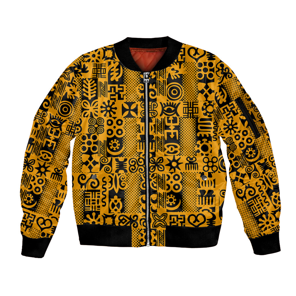 Culture Adinkra Sleeve Zip Bomber Jacket West African Yellow Art - Wonder Print Shop