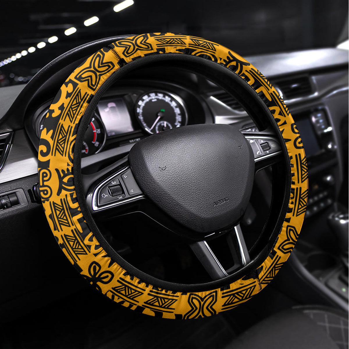 Culture Adinkra Steering Wheel Cover West African Yellow Art - Wonder Print Shop