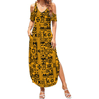 Culture Adinkra Summer Maxi Dress West African Yellow Art - Wonder Print Shop